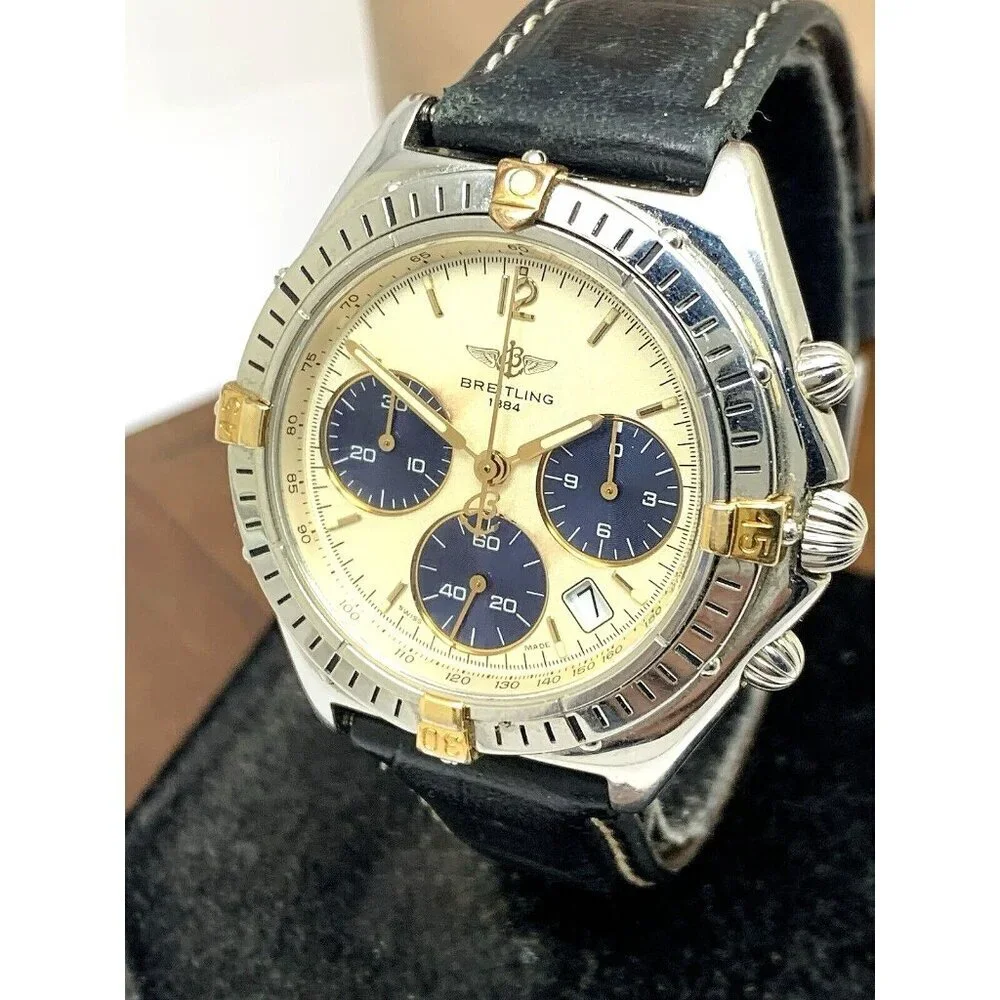 Breitling Unisex Watch B55046 Swiss Quartz Chronograph Black Leather Strap 36mm